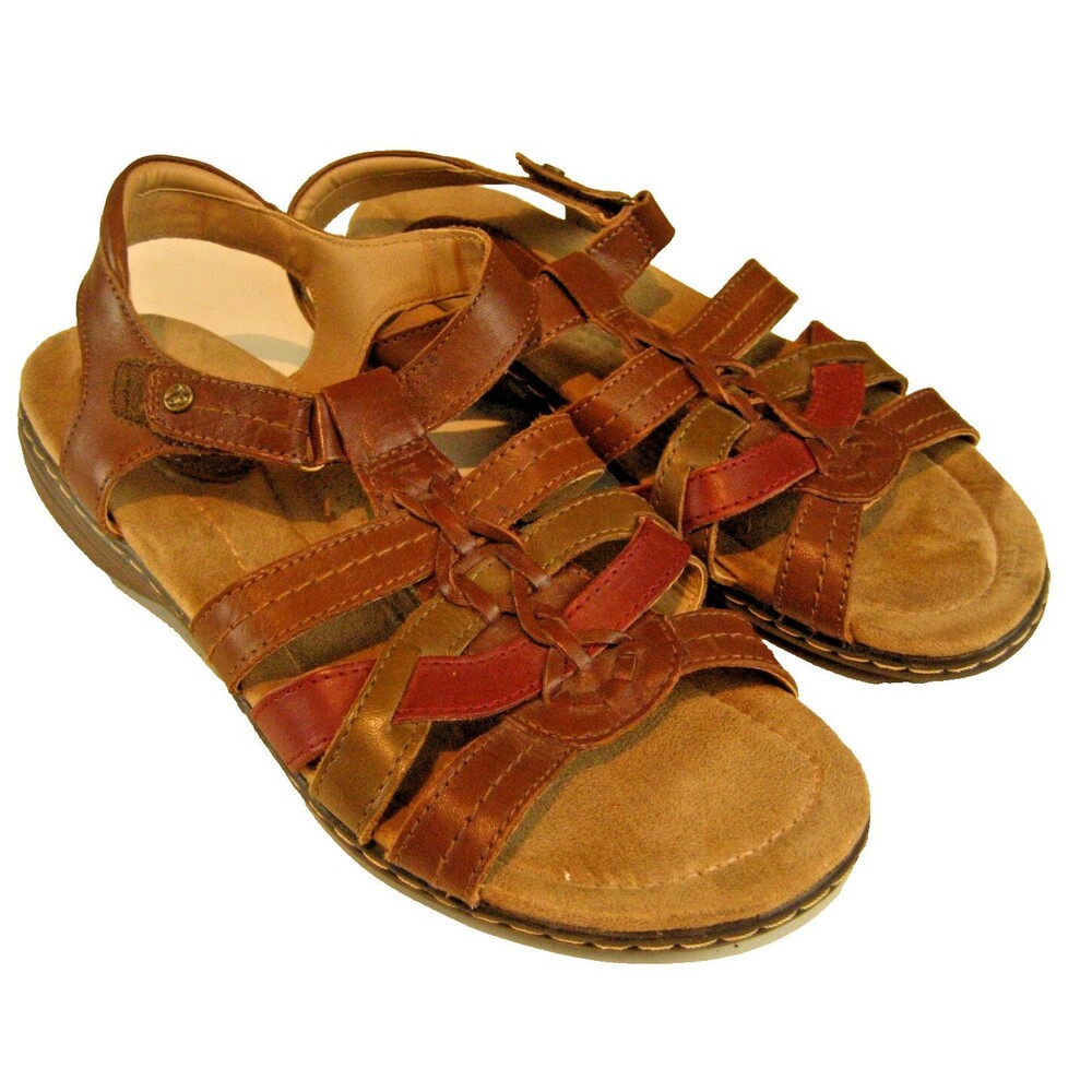 Womens Earth Origins "Katrina" Leather Open Toe Brown Wedge Sandals sz 9M